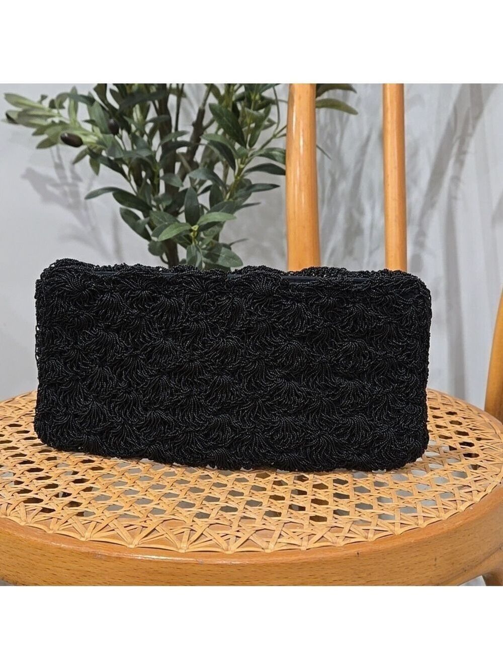 Elegant Vintage Black Beaded Evening Clutch